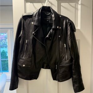 Banana Republic Black Leather Moto biker Jacket! Large EUC!